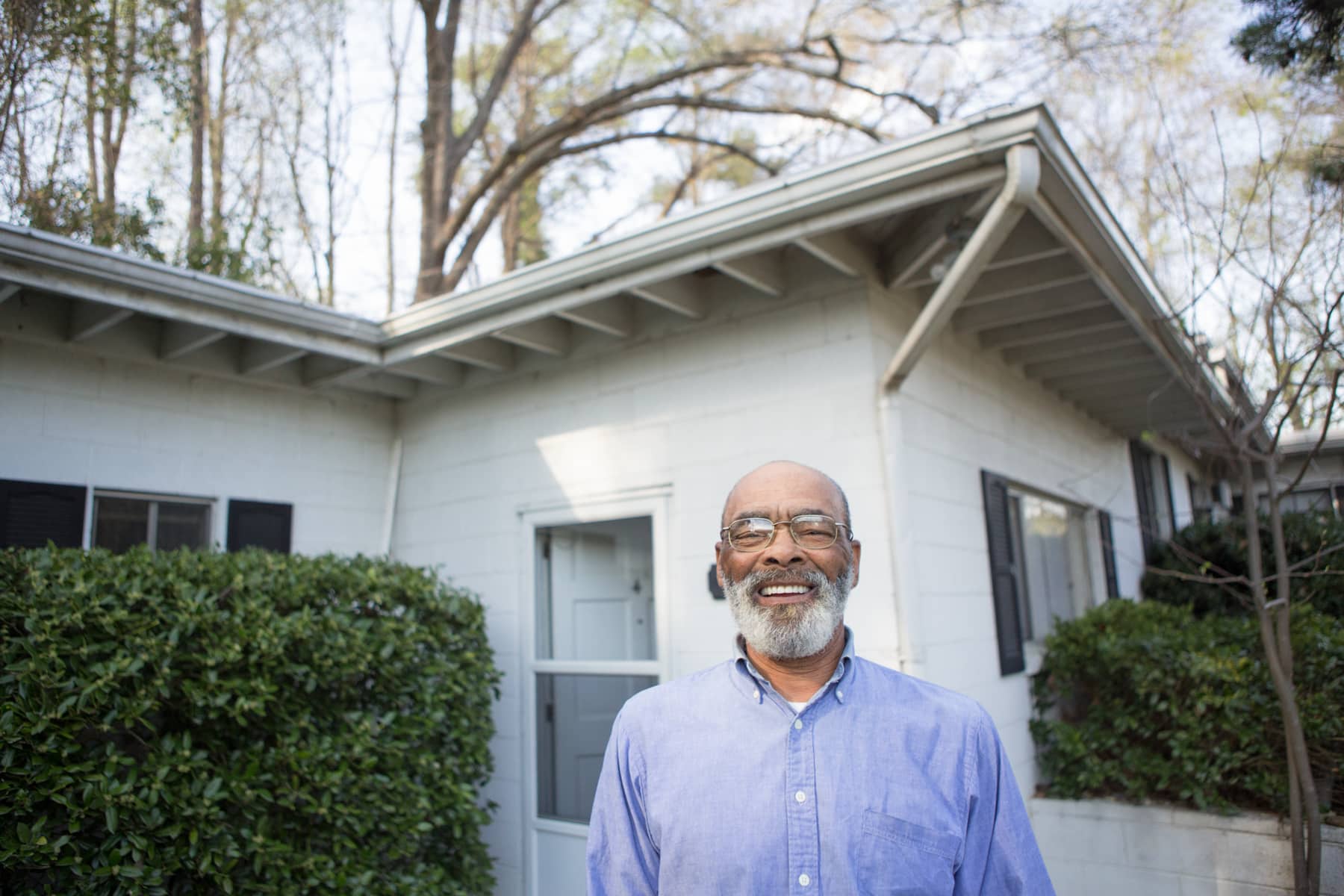 Pee Wee Lee at his new home on the grounds of The Episcopal Church of the Advocate