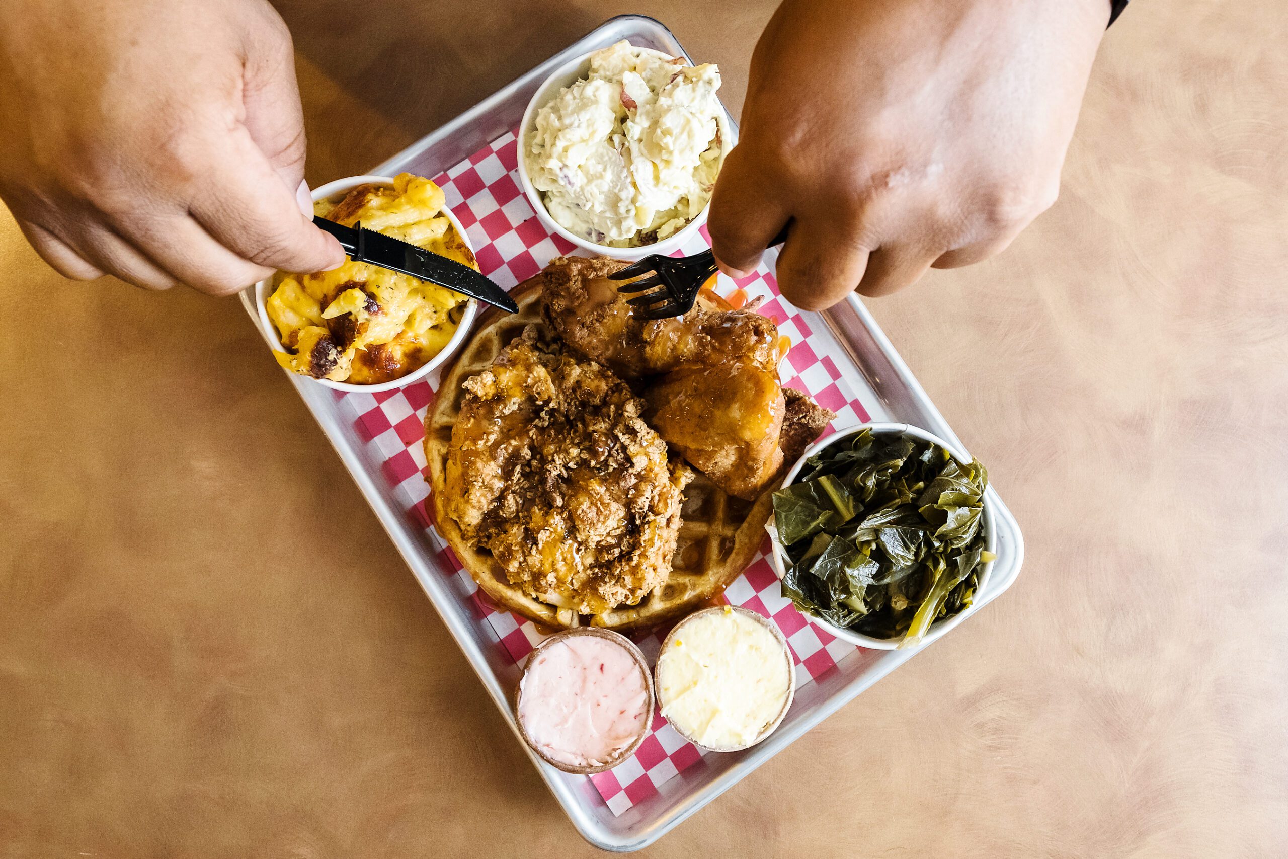 Dames Chicken & Waffles is known for it's "schmears," unique flavored butters that range from maple-pecan to chocolate-hazelnut. Photo by Cornell Watson.
