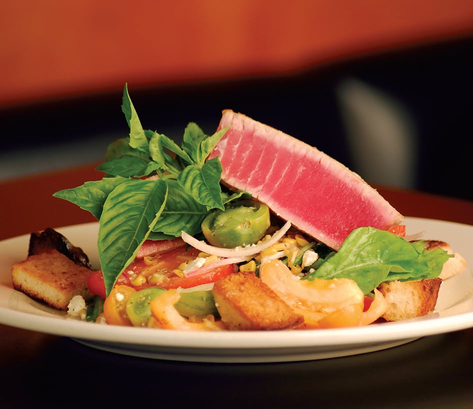 Perfectly plated yellowfin tuna past recipe from Chapel Hill Magazine