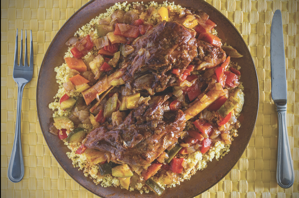 A Moroccan-style lamb shank past recipe from Chapel Hill Magazine