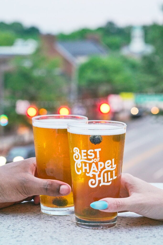 Top of the Hill beer glasses overlooking Franklin Street.