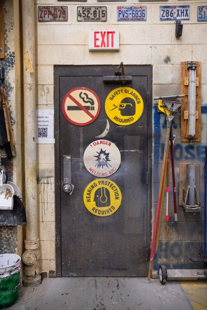 A door in the backroom of the PlayMaker's theater